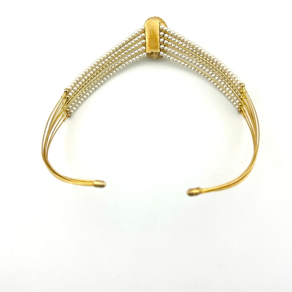 Elegant Gold Toned and Faux Pearl Choker/Necklace Sits at the Throat - Picture 7 of 10